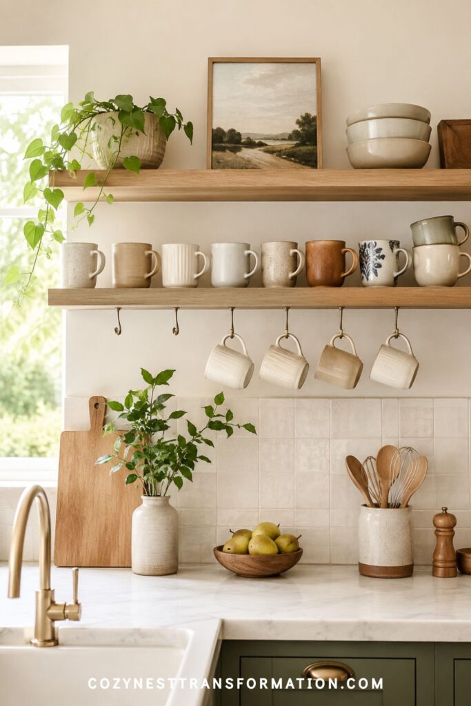 Kitchen with open shelves and cabinets