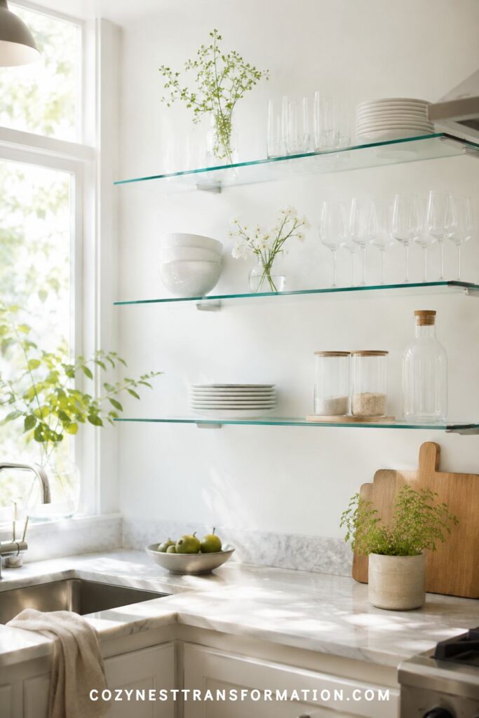 kitchen open shelf styling