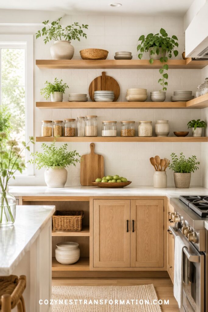 kitchen open shelf styling