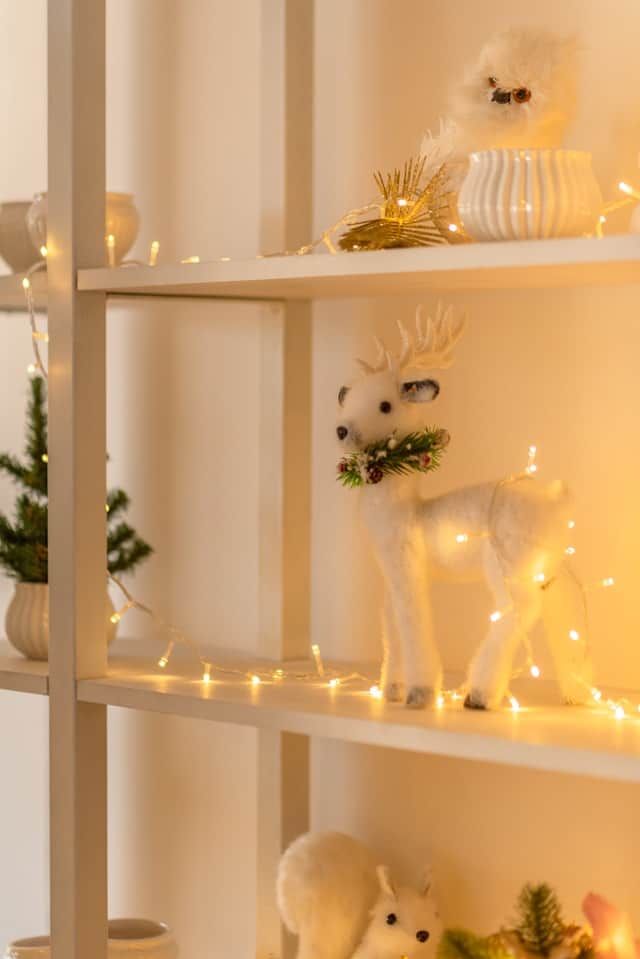 Neutral Christmas Decor Ideas Floating Shelf Miniature Decor