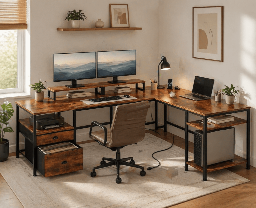 modern black desk setup aesthetic