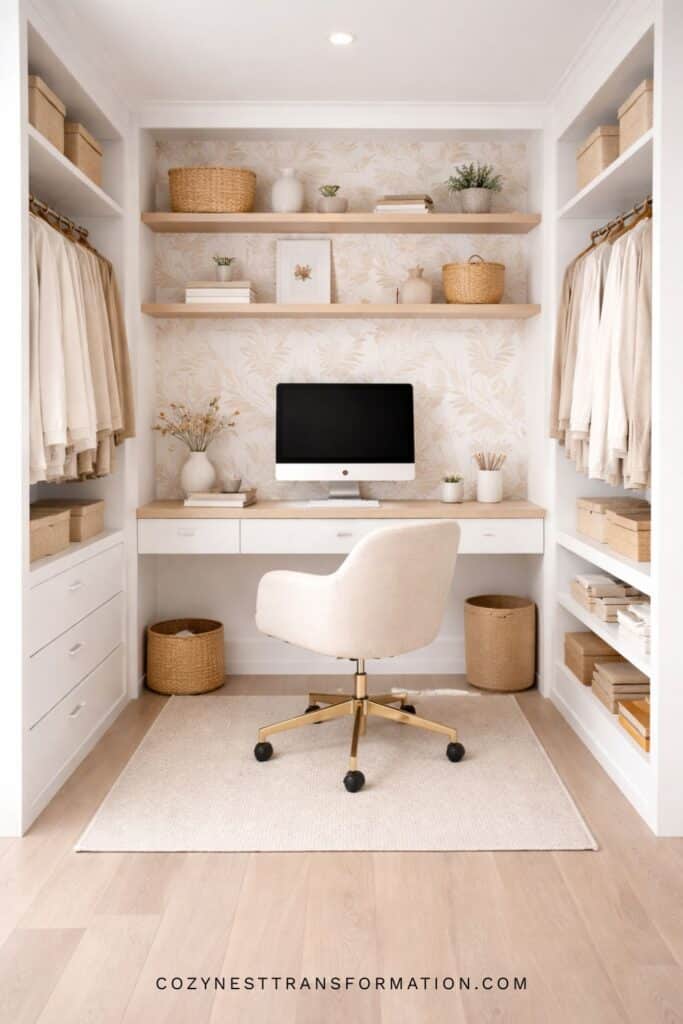 walk in wardrobe with desk