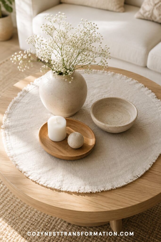 modern farmhouse round coffee table styling