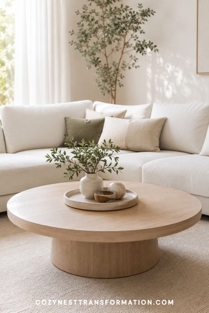 neutral round coffee table decor