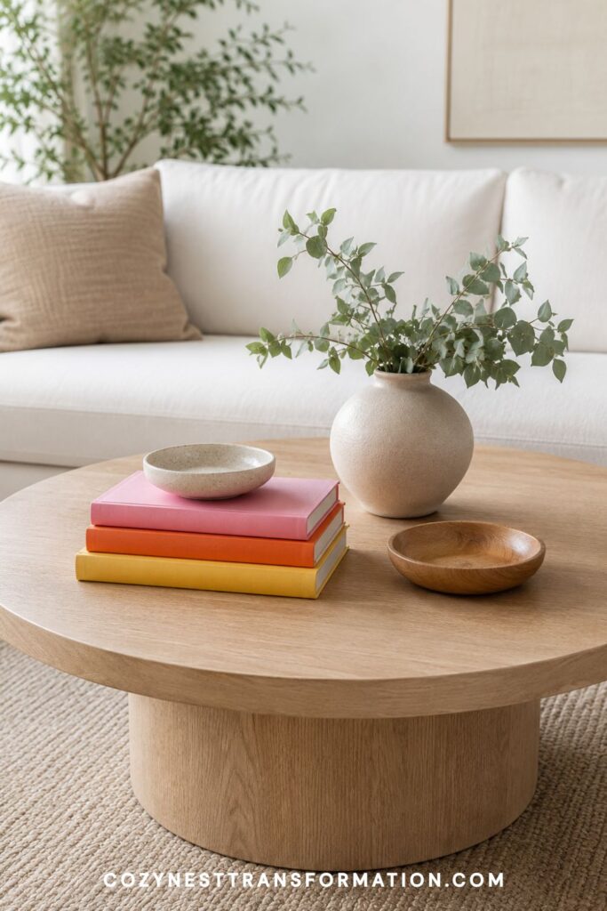round wooden coffee table decor ideas