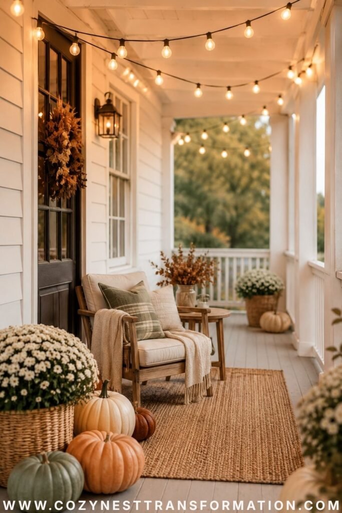 neutral fall porch decor