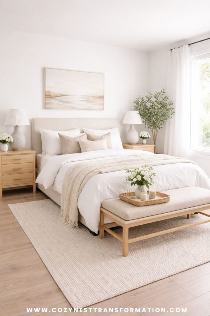 small bedroom layout with queen bed